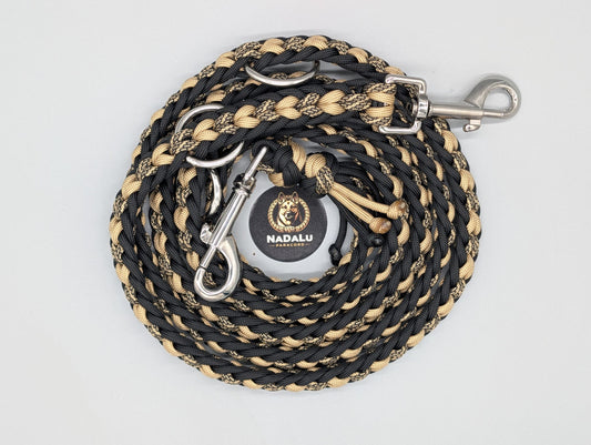 Paracordset „Black & Gold“ – Weit verstellbares Halsband (40-47cm) & Führleine (2m) – Unikat