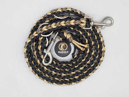 Paracordset „Black & Gold“ – Weit verstellbares Halsband (40-47cm) & Führleine (2m) – Unikat