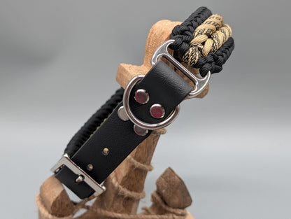 Paracordset „Black & Gold“ – Weit verstellbares Halsband (40-47cm) & Führleine (2m) – Unikat