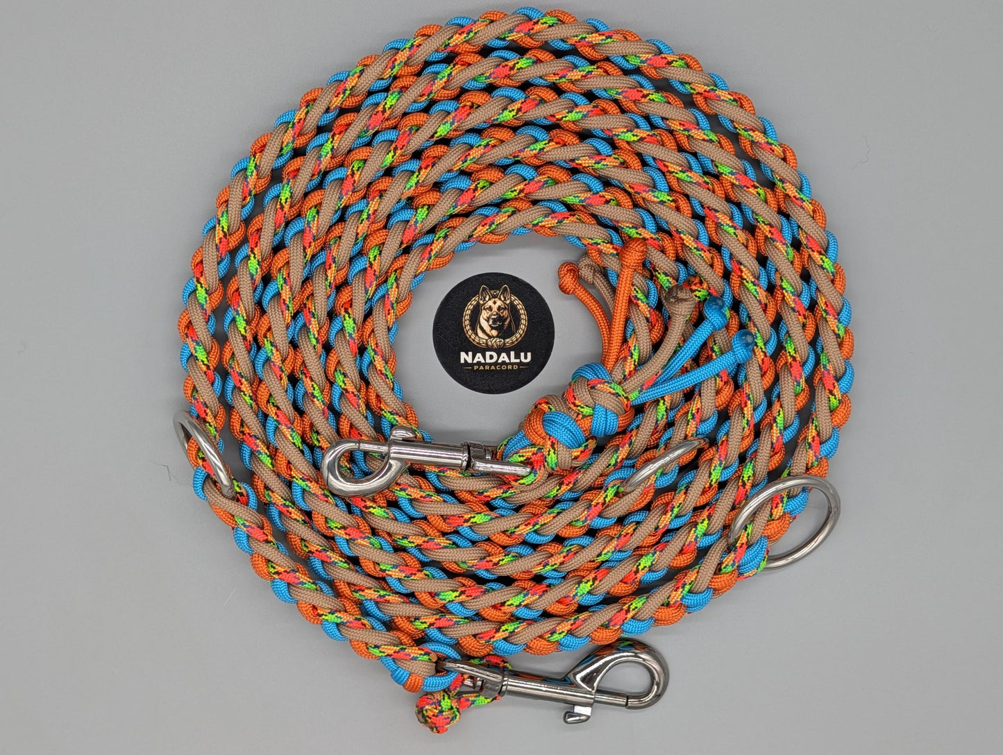 Paracord Hundeset „Electric Summer“ – Halsband mit Metall-Klickverschluss (42,5 cm) & verstellbare Leine – Unikat