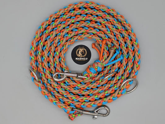 Paracord Hundeset „Electric Summer“ – Halsband mit Metall-Klickverschluss (42,5 cm) & verstellbare Leine – Unikat