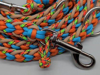 Paracord Hundeset „Electric Summer“ – Halsband mit Metall-Klickverschluss (42,5 cm) & verstellbare Leine – Unikat