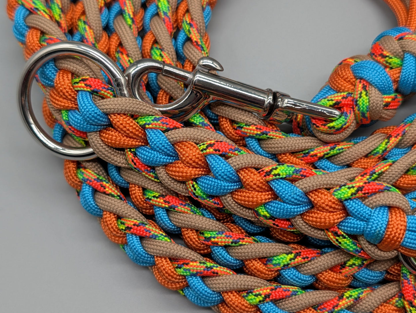 Paracord Hundeset „Electric Summer“ – Halsband mit Metall-Klickverschluss (42,5 cm) & verstellbare Leine – Unikat