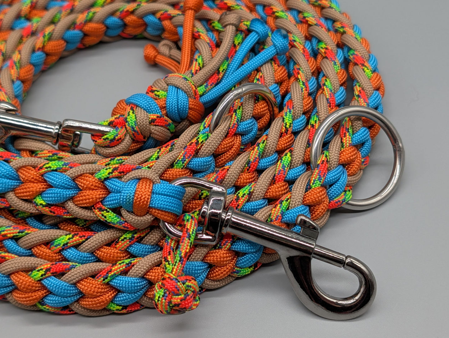 Paracord Hundeset „Electric Summer“ – Halsband mit Metall-Klickverschluss (42,5 cm) & verstellbare Leine – Unikat
