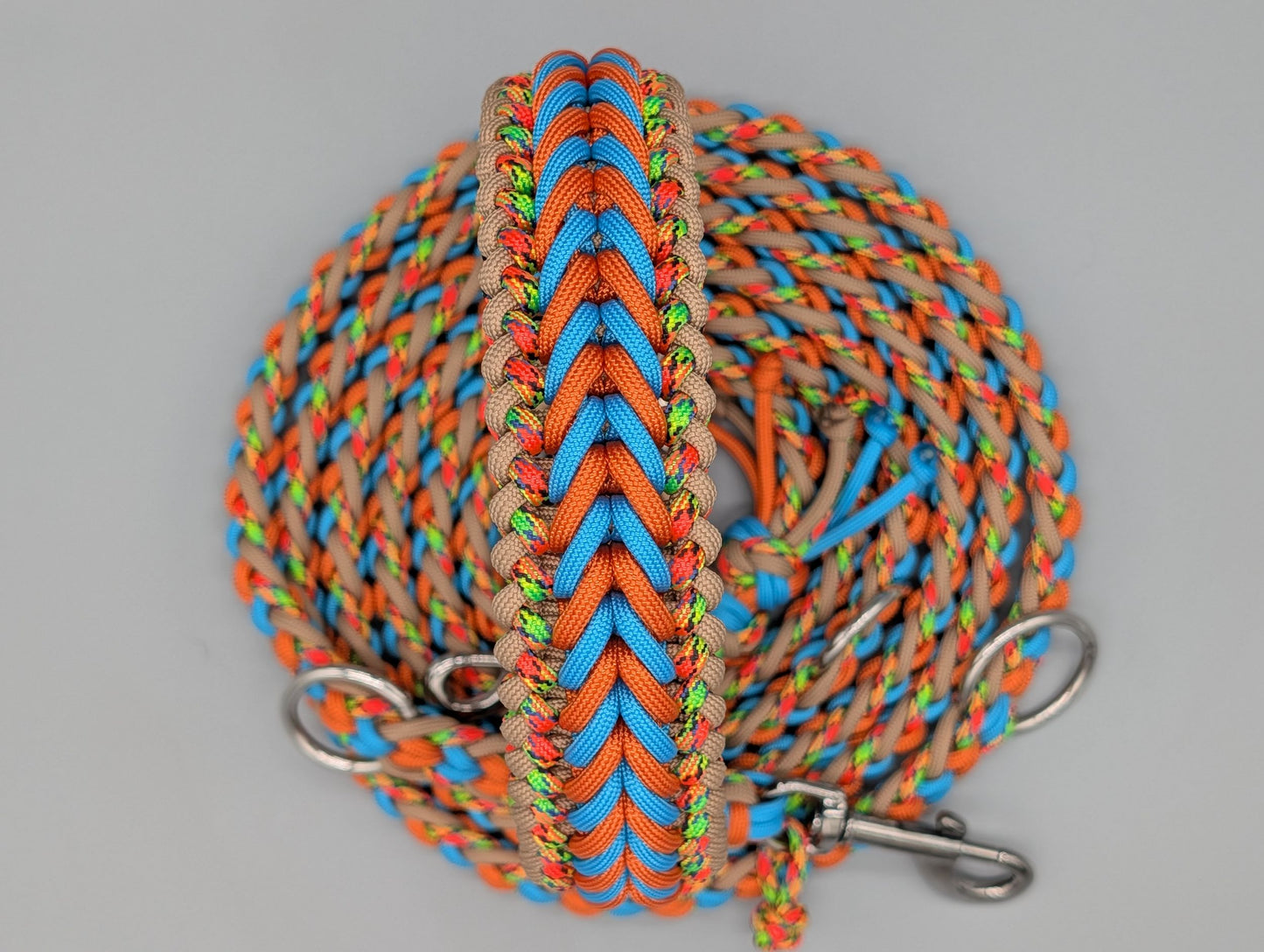 Paracord Hundeset „Electric Summer“ – Halsband mit Metall-Klickverschluss (42,5 cm) & verstellbare Leine – Unikat