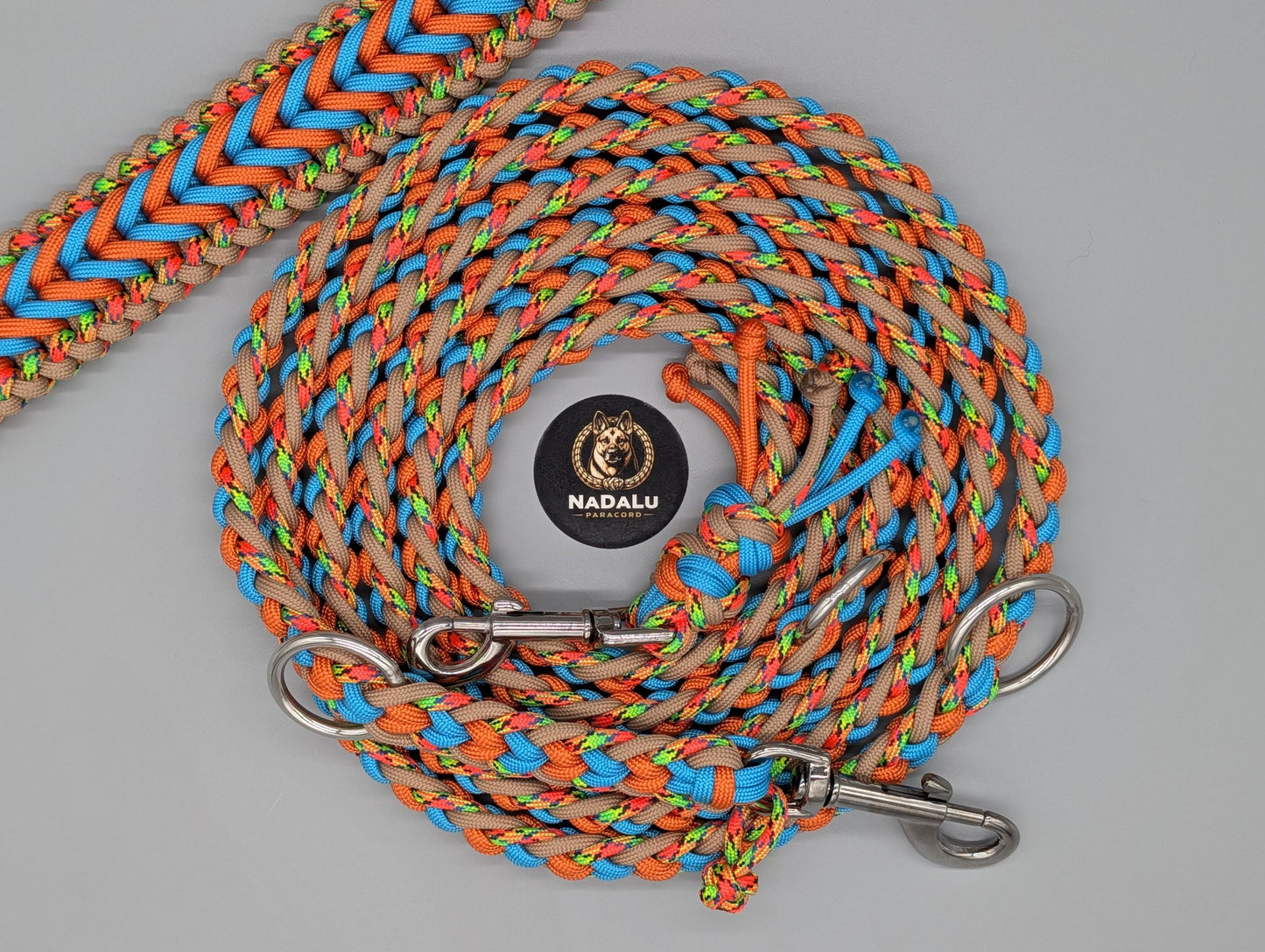 Paracord Hundeset „Electric Summer“ – Halsband mit Metall-Klickverschluss (42,5 cm) & verstellbare Leine – Unikat