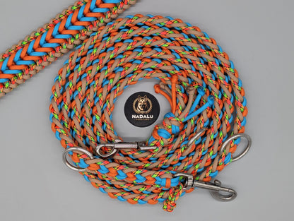 Paracord Hundeset „Electric Summer“ – Halsband mit Metall-Klickverschluss (42,5 cm) & verstellbare Leine – Unikat