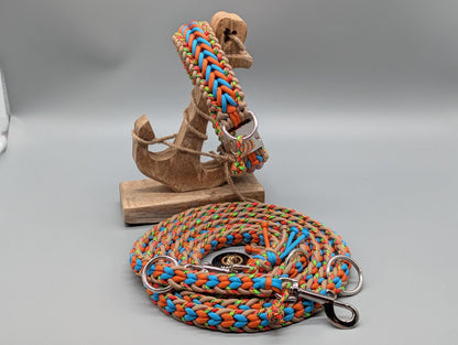 Paracord Hundeset „Electric Summer“ – Halsband mit Metall-Klickverschluss (42,5 cm) & verstellbare Leine – Unikat