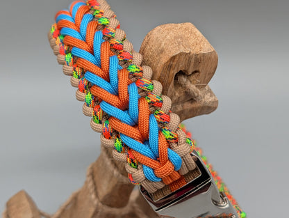 Paracord Hundeset „Electric Summer“ – Halsband mit Metall-Klickverschluss (42,5 cm) & verstellbare Leine – Unikat